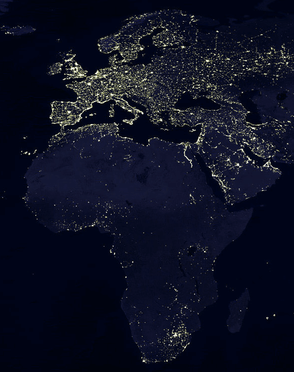 The continent of Africa by night - darkness