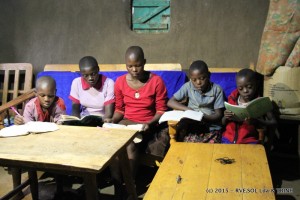 School study group studying with sufficient light